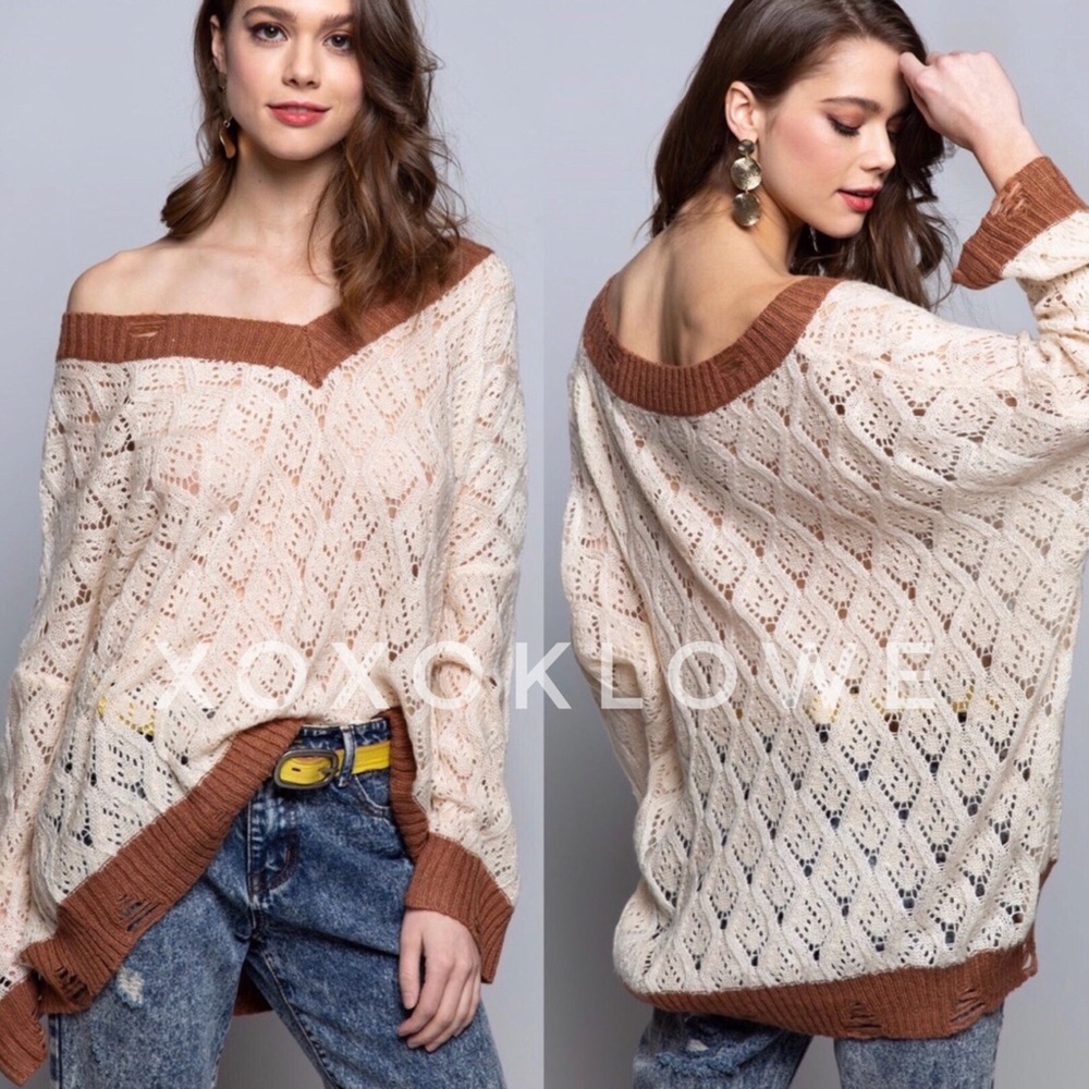 POL Diamond Pattern Lightweight Layering Sweater Oversized - Picture 6 of 8